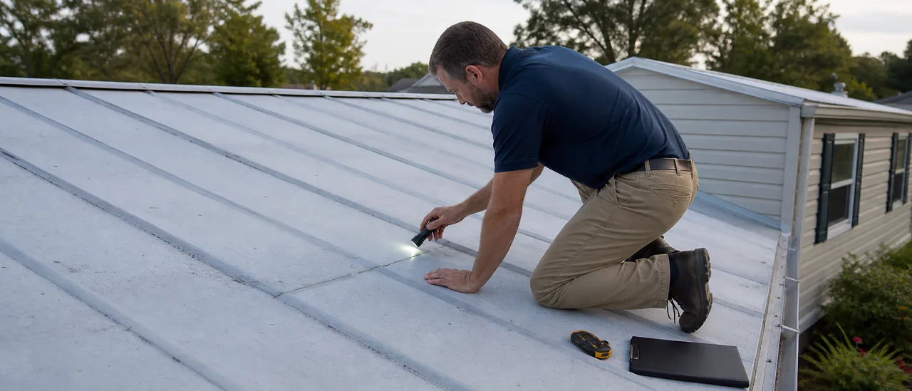 Educational illustration explaining does a manufactured-home inspection include roof seams and coatings.