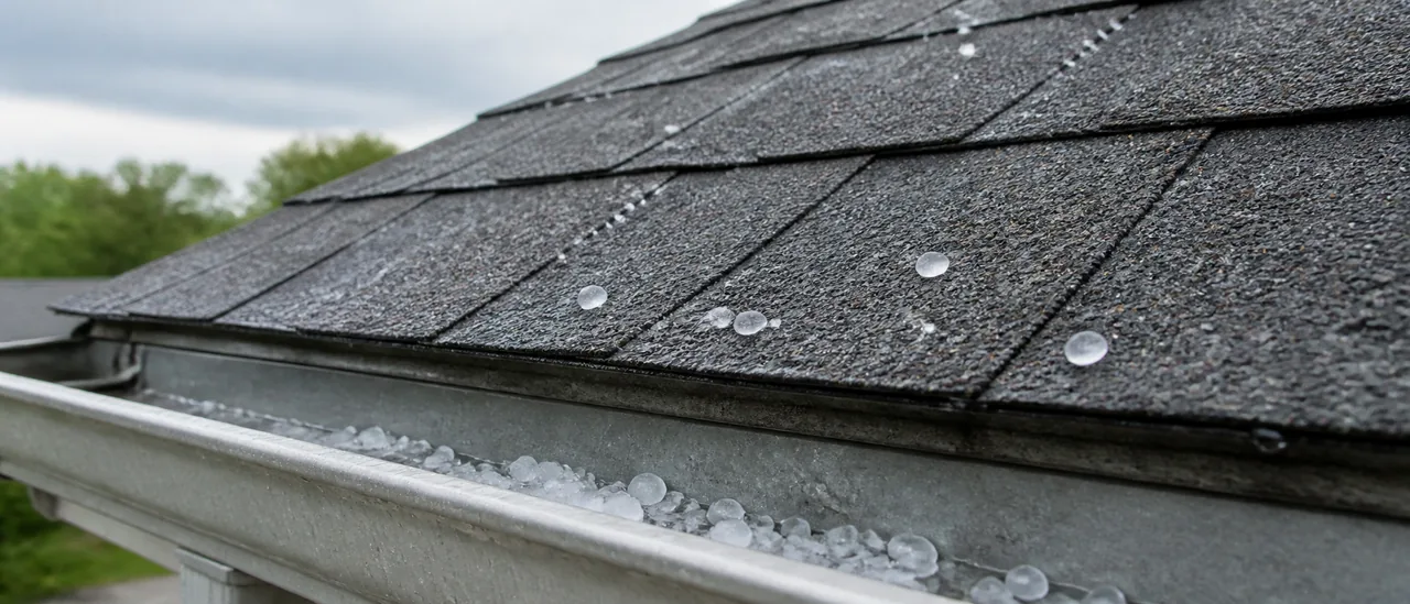Educational illustration explaining can three-quarter-inch hail damage a roof.