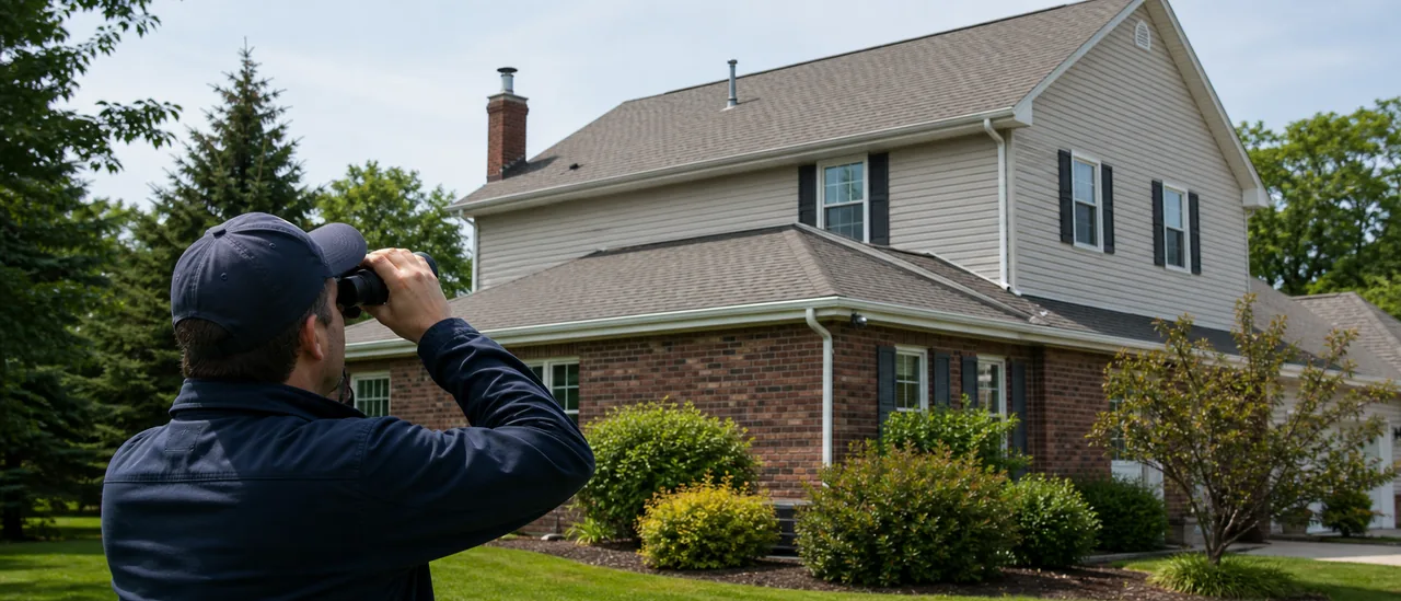Educational illustration explaining can binoculars be used for a roof inspection.