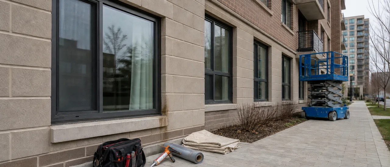 Educational illustration explaining how much does it cost to fix condo window leaks.