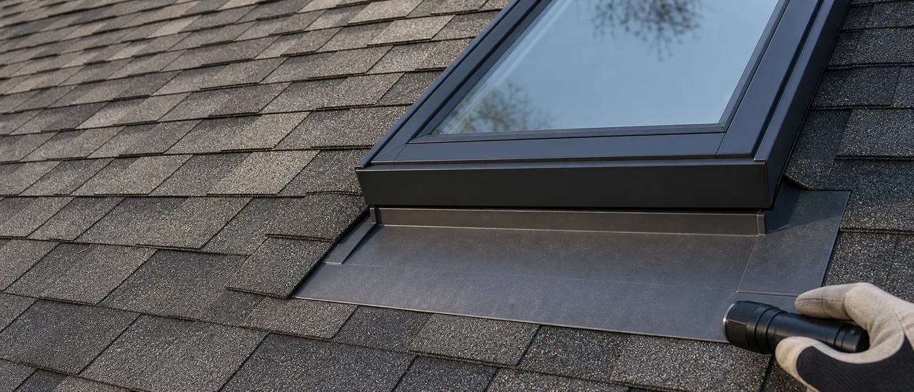 Educational illustration explaining how is a roof with skylights inspected.