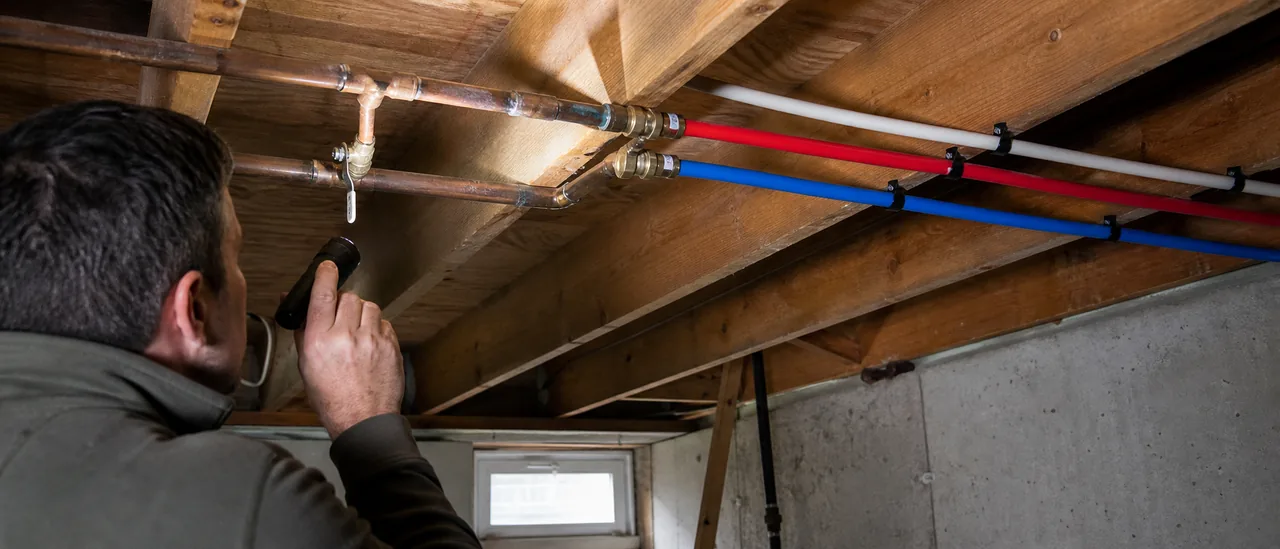 Educational illustration explaining what does unpermitted plumbing work mean on a home inspection.