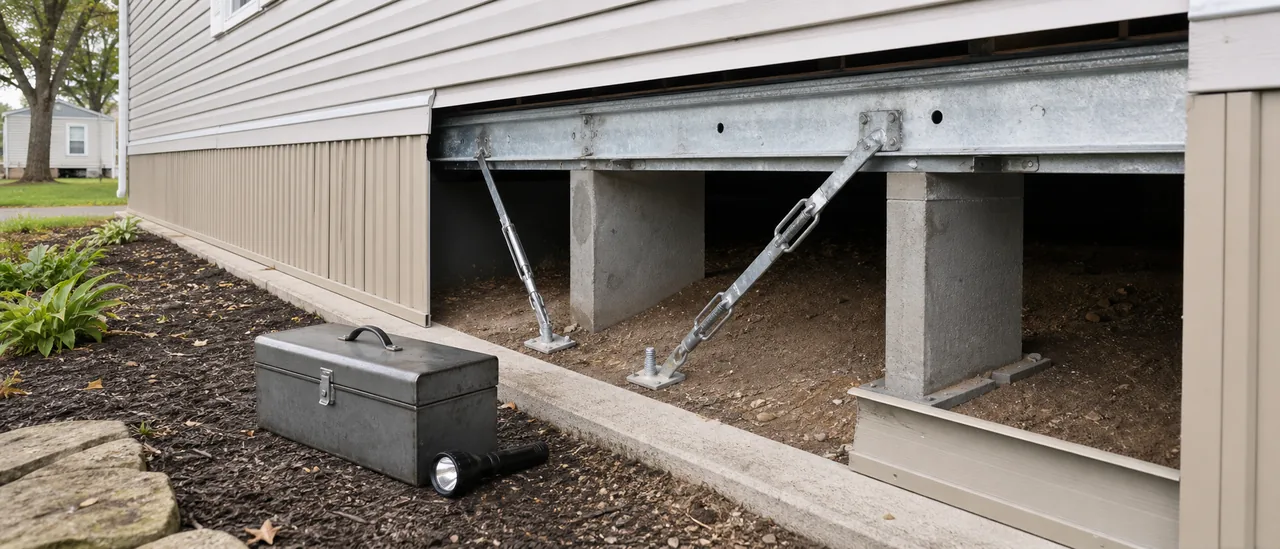 Educational illustration explaining how much does it cost to fix mobile home tie-down problems.
