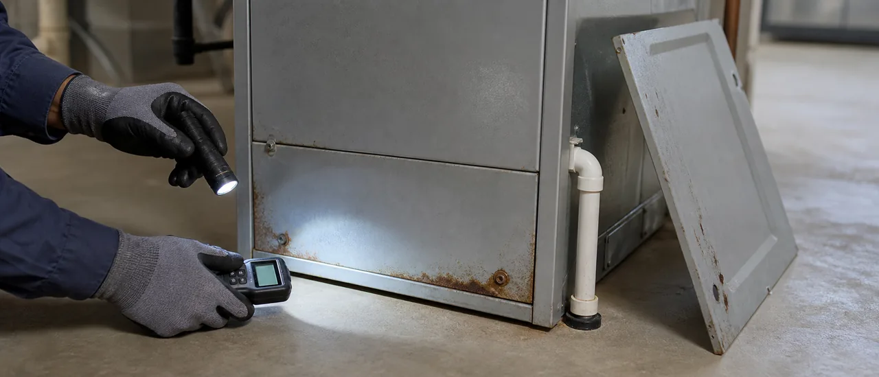 Educational illustration explaining how much does it cost to fix rust in the furnace cabinet.