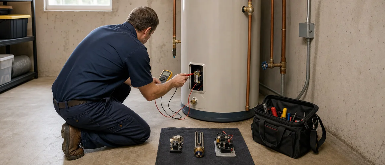 Educational illustration explaining how much it costs to repair a water heater with no hot water