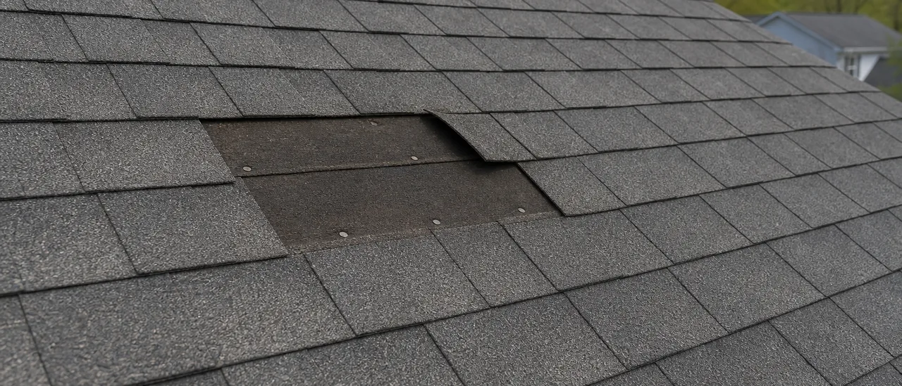 Educational illustration explaining what causes missing shingles.