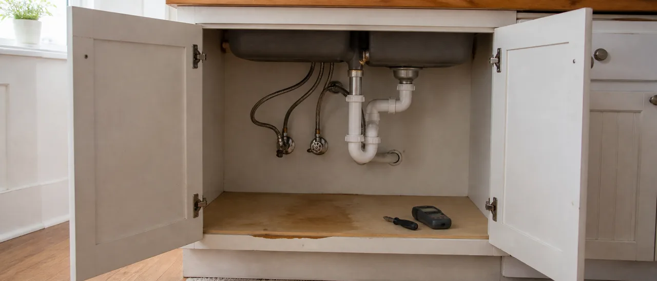 Educational illustration explaining how much does it cost to fix water stains under sinks.