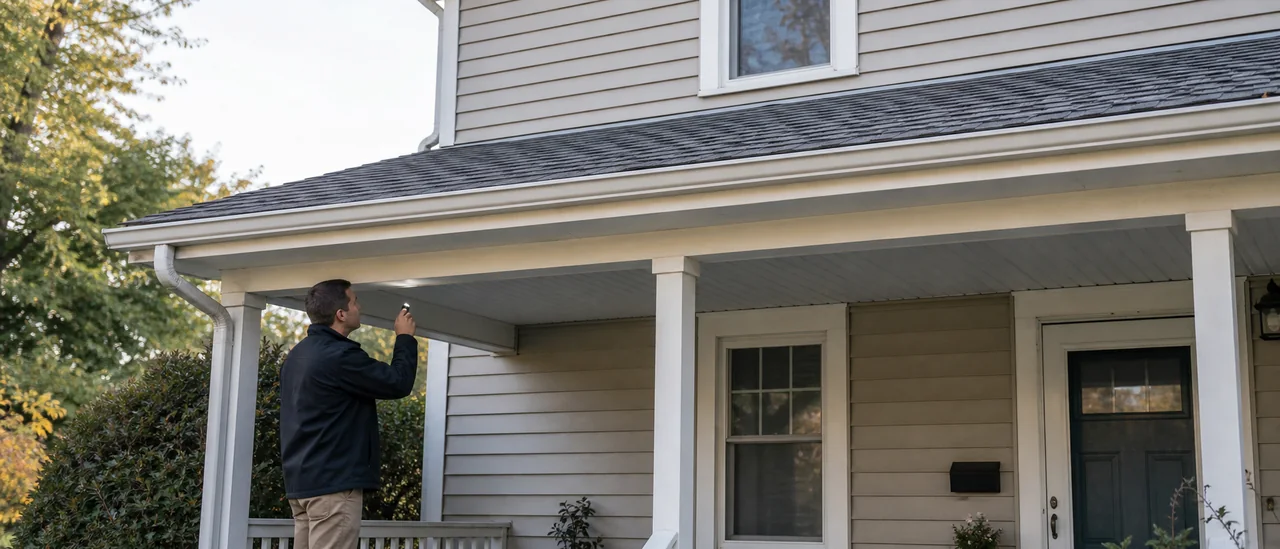 Educational illustration explaining how is a roof over a porch inspected.