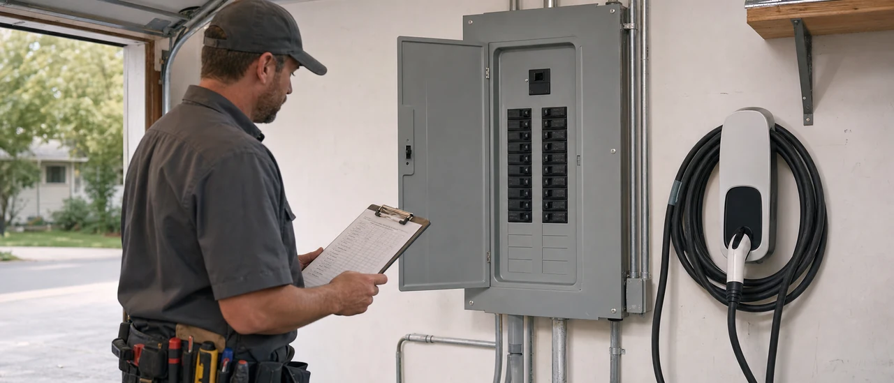 Educational illustration explaining what do ev charger panel capacity concerns mean on a home inspection.