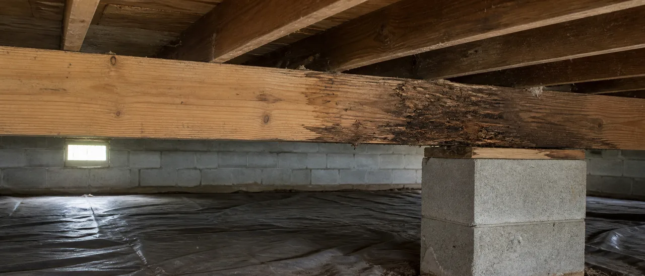 Educational illustration explaining what do rotted support beams mean on a home inspection.