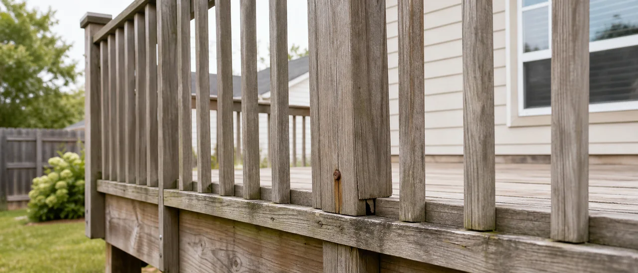 Educational illustration explaining what do unsafe deck railings mean on a home inspection.