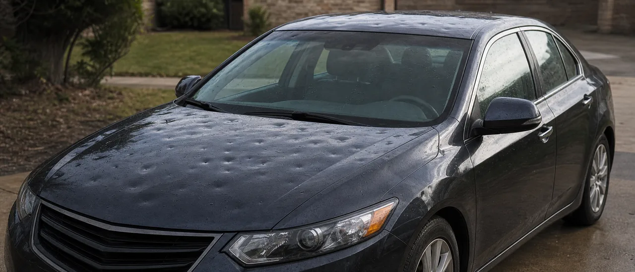 Educational illustration explaining can hail damage reduce a car’s value.