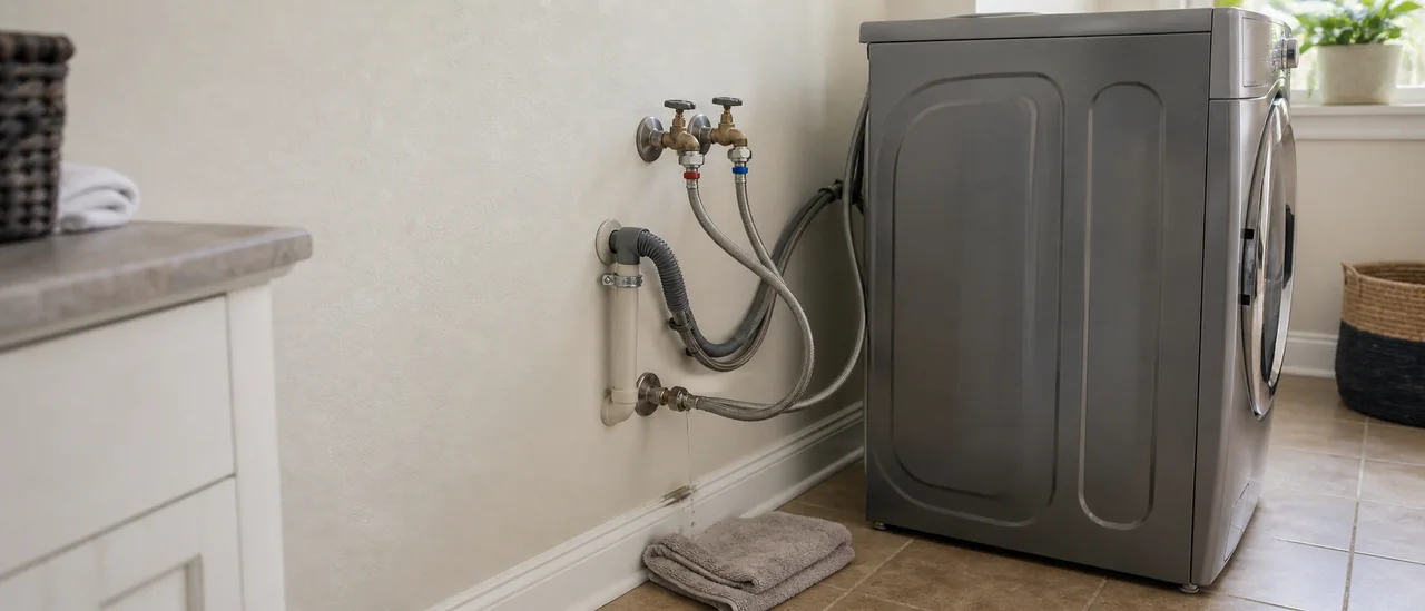 Educational illustration explaining how much does it cost to fix washing machine hookup leaks.