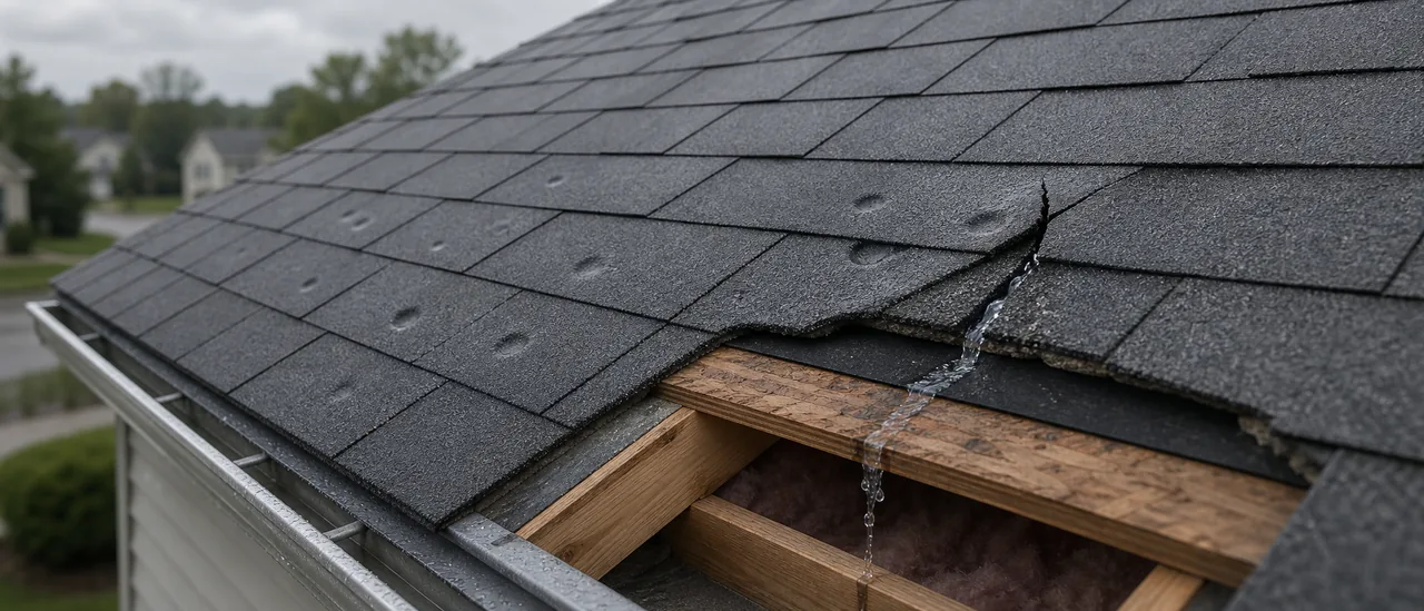Educational illustration explaining does hail damage cause roof leaks.