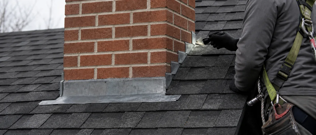 Educational illustration explaining how do inspectors examine chimney flashing and counterflashing.