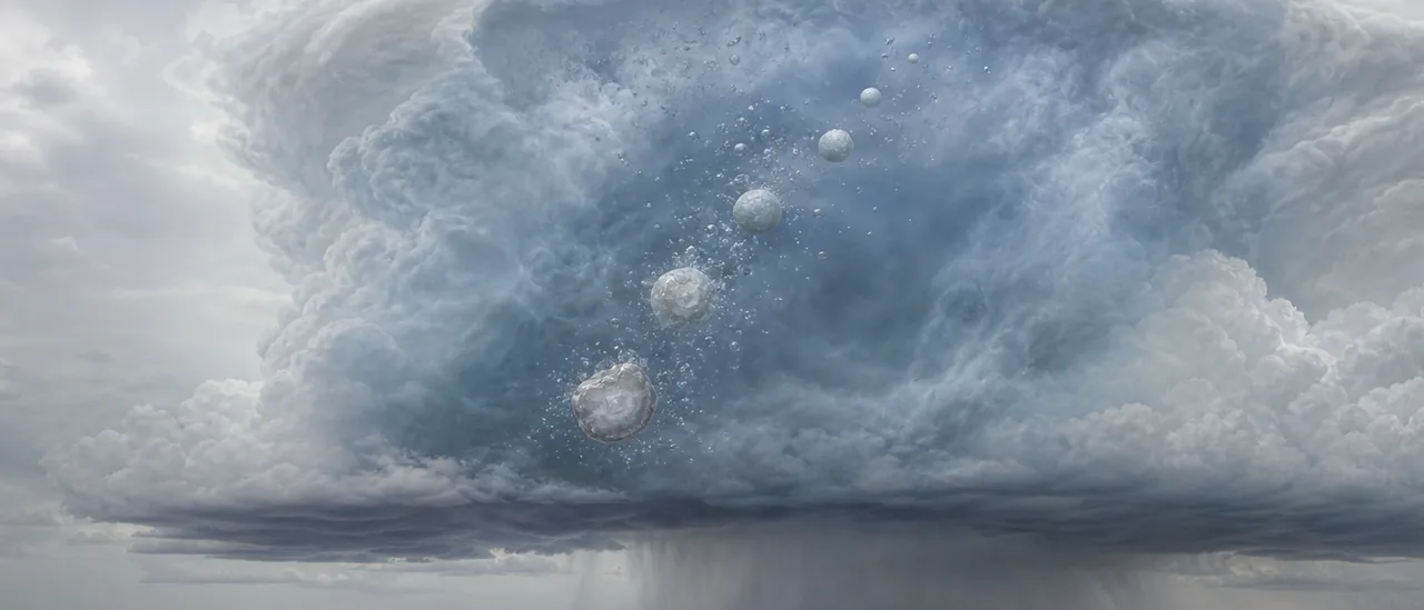 Educational illustration explaining is hail made of frozen rain.