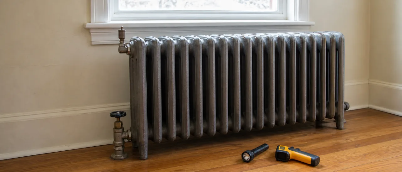 Educational illustration explaining what do steam radiator problems mean on a home inspection.