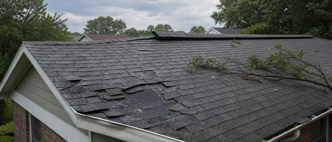 Educational illustration explaining what roof damage can a derecho cause.
