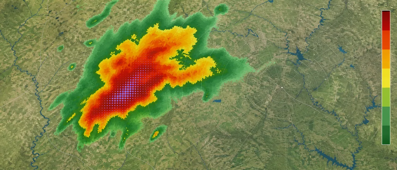 Educational illustration explaining how do you read hail on radar.