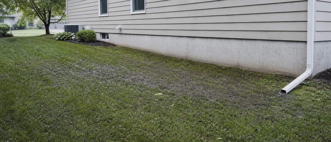 Educational illustration explaining what does negative grading near the foundation mean on a home inspection.