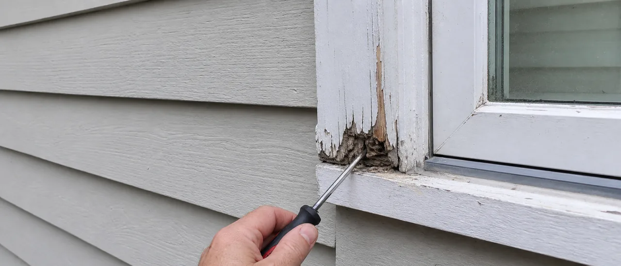 Educational illustration explaining what does rotted exterior trim mean on a home inspection.