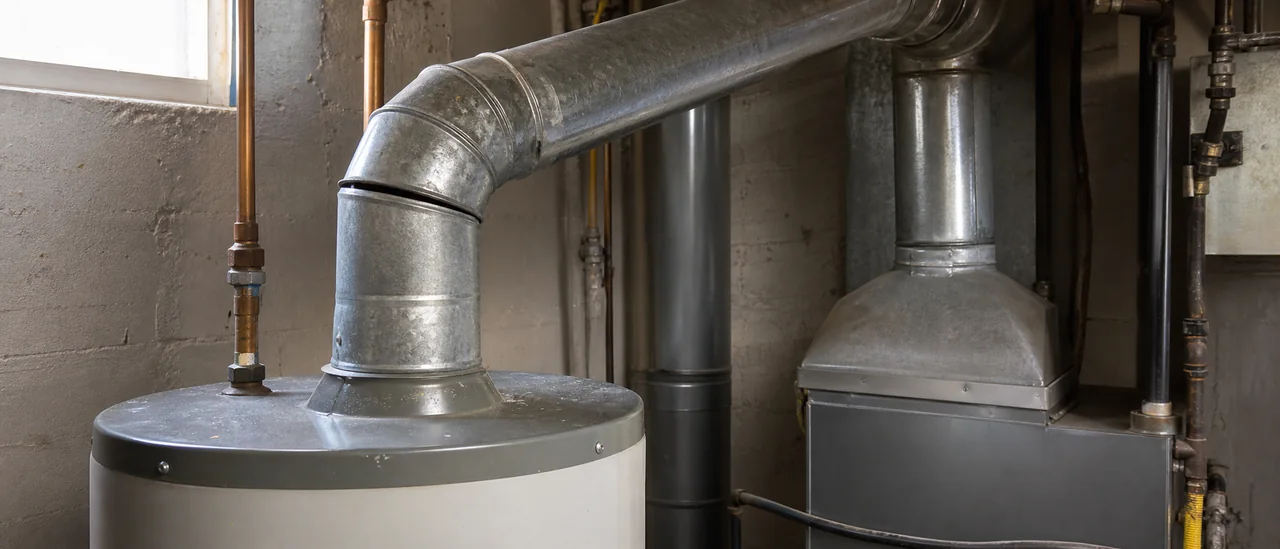 Educational illustration explaining what do gas appliance venting problems mean on a home inspection.