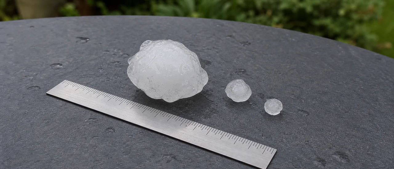 Educational illustration explaining how do you measure hail size.