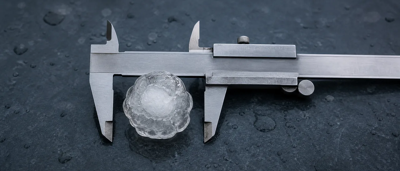 Educational illustration explaining how fast does 2-inch hail fall.