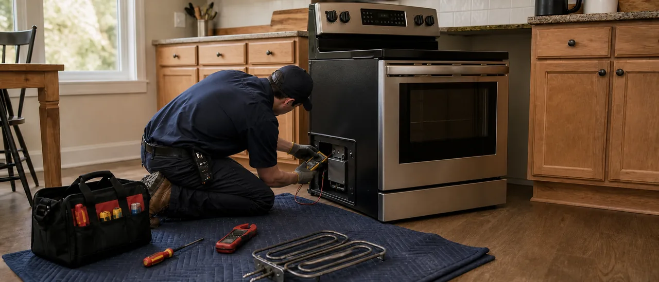 Educational illustration explaining how much does it cost to fix an oven that does not heat.