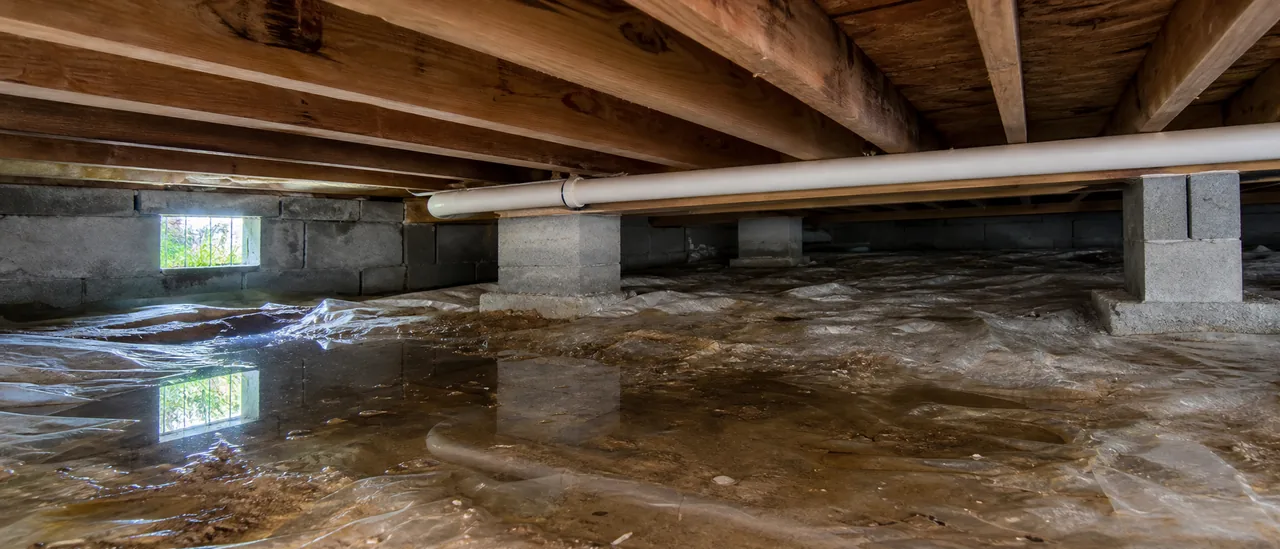 Educational illustration explaining what does standing water in a crawl space mean on a home inspection.