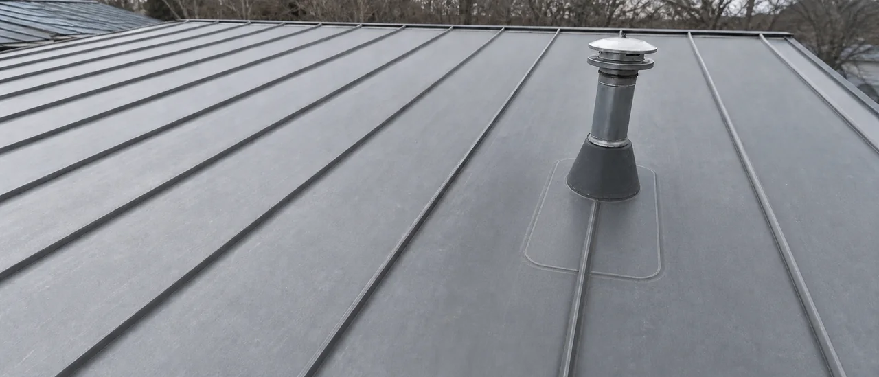 Close view of a metal roof inspection focused on a seam and fastener area