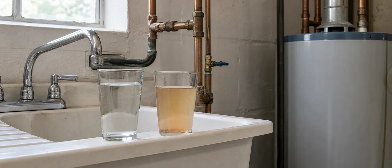 Educational illustration explaining how much does it cost to fix rust-colored water.