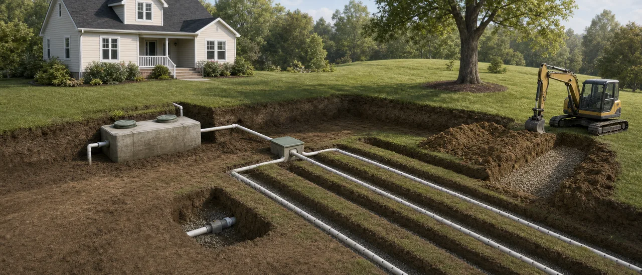 Educational illustration explaining how much does it cost to repair or replace a failed septic drain field.