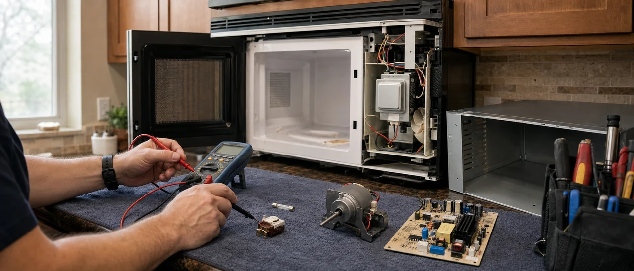 Educational illustration explaining how much does it cost to fix a microwave that does not work.