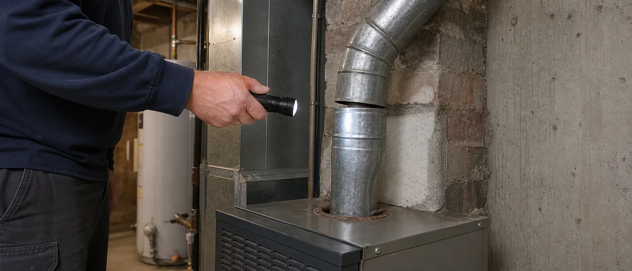 Educational illustration explaining what do furnace venting problems mean on a home inspection.