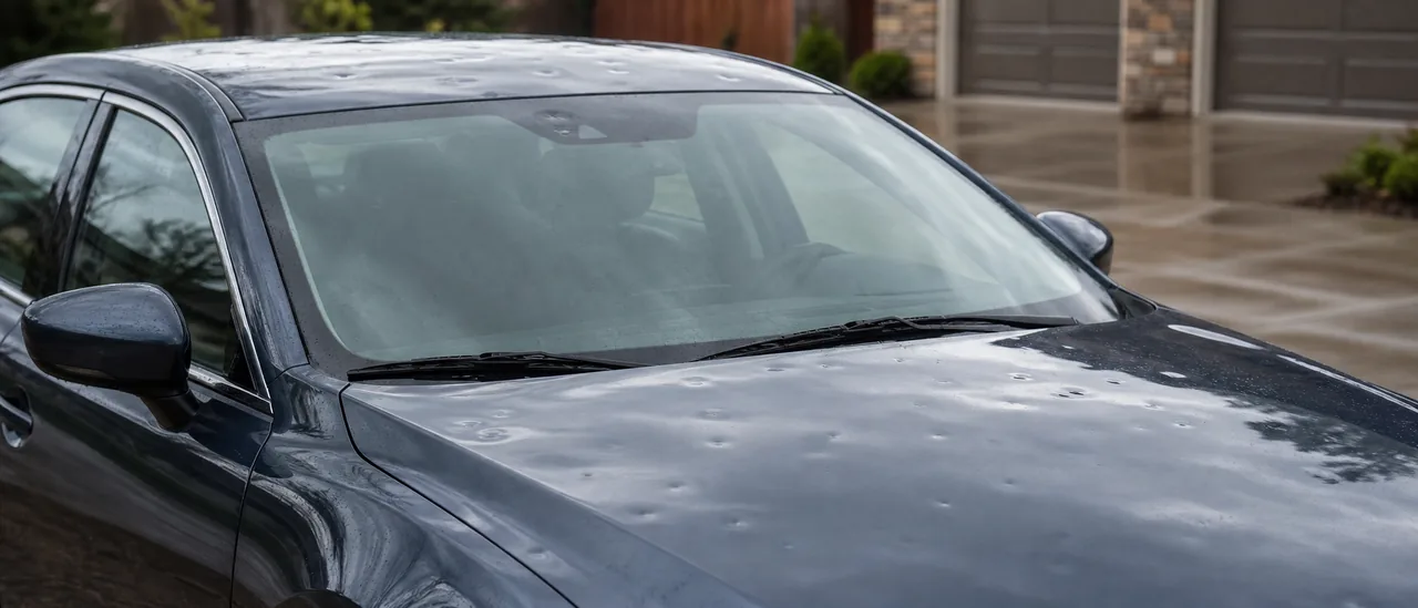Labeled examples illustrating what does minor hail damage look like on a car.