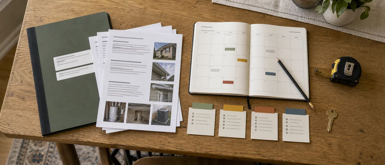 Educational illustration explaining how do you turn a home inspection report into a maintenance plan.