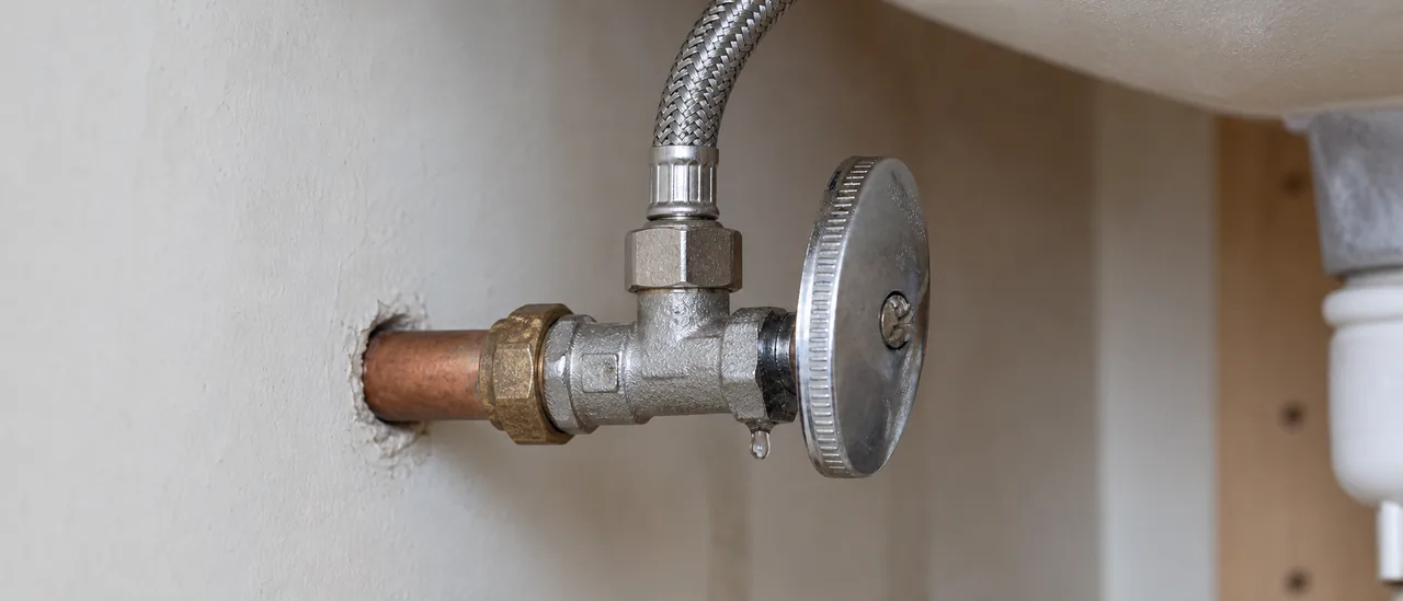 Educational illustration explaining what do leaking shutoff valves mean on a home inspection.
