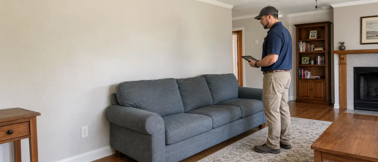 Educational illustration explaining do home inspectors move furniture.