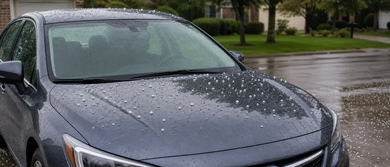 Educational illustration explaining will half-inch hail damage a car.