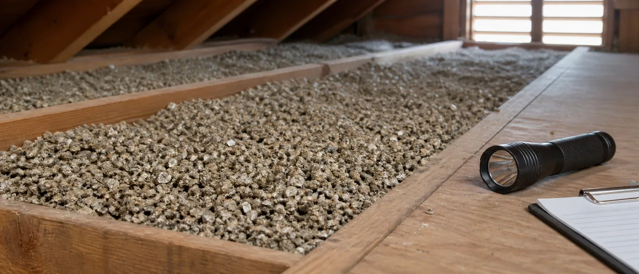 Educational illustration explaining what does vermiculite insulation mean on a home inspection.