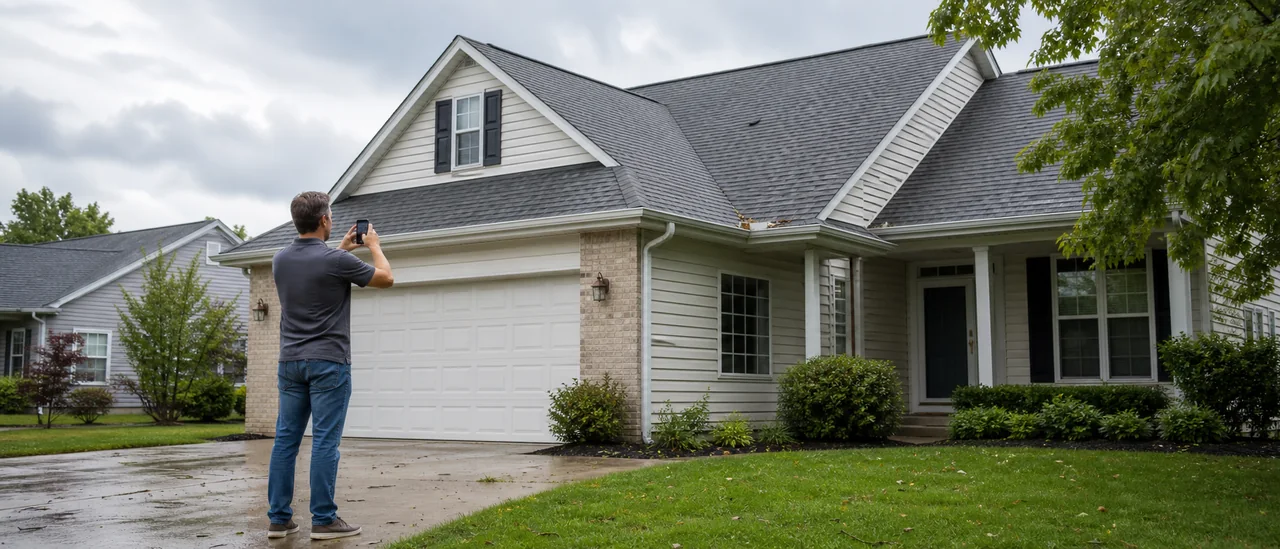 Educational illustration explaining what roof photos should i take after a storm.