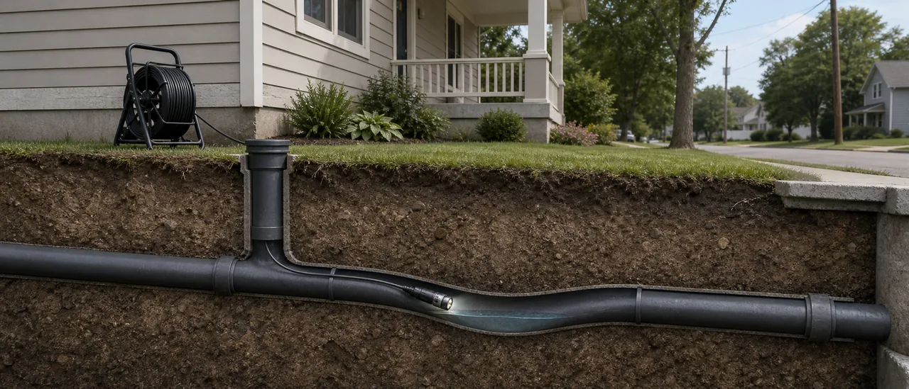 Educational illustration explaining can a home inspector miss a belly in the sewer line.