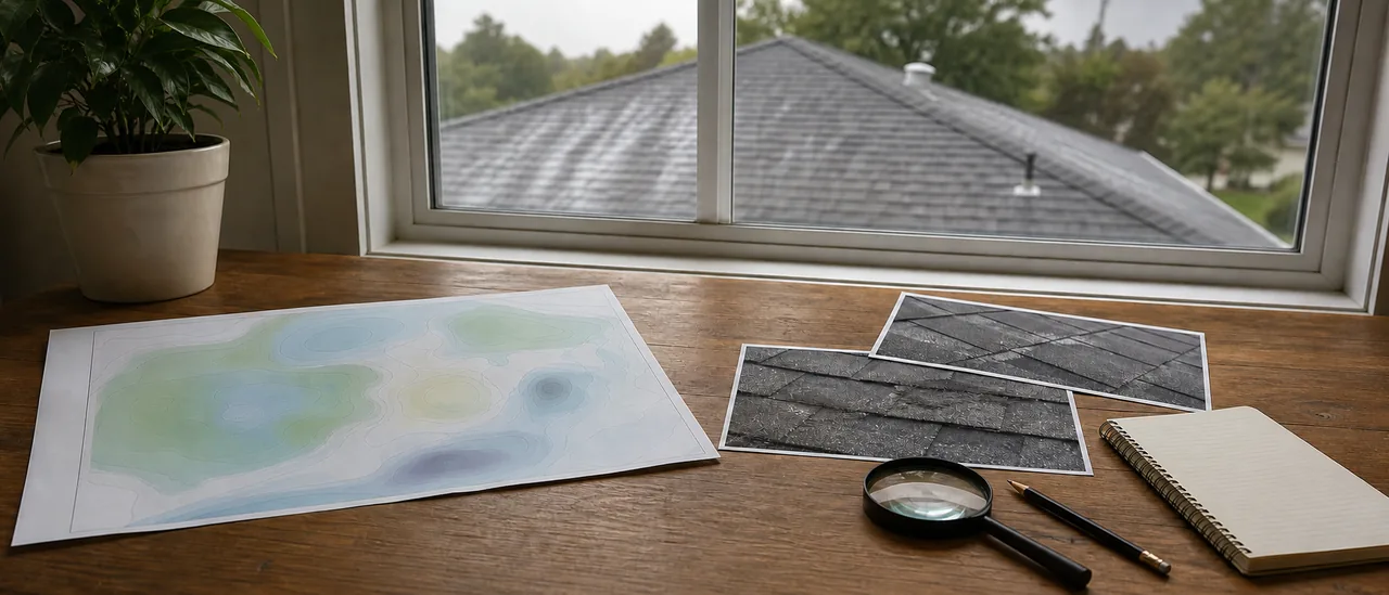 Educational illustration explaining can weather reports support a roof damage finding.
