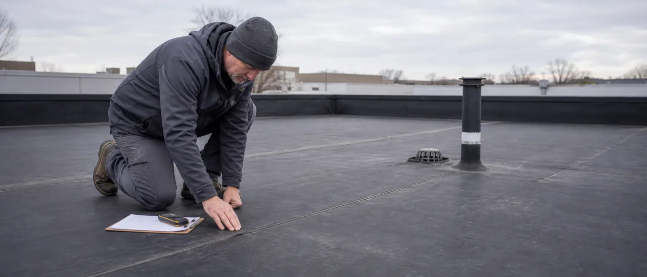 Educational illustration explaining how is an epdm rubber roof inspected.