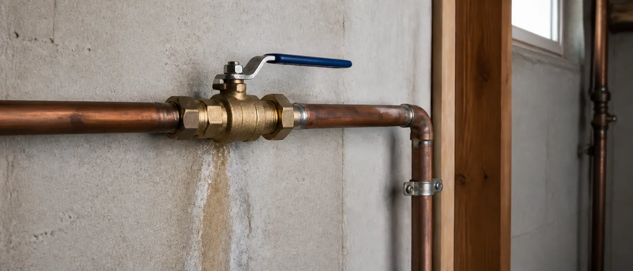 Educational illustration explaining what do main water shutoff problems mean on a home inspection.