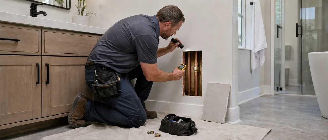 Educational illustration explaining how much does it cost to fix new construction plumbing leaks.