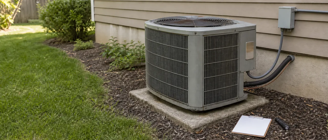 Educational illustration explaining what does an old air conditioner mean on a home inspection.