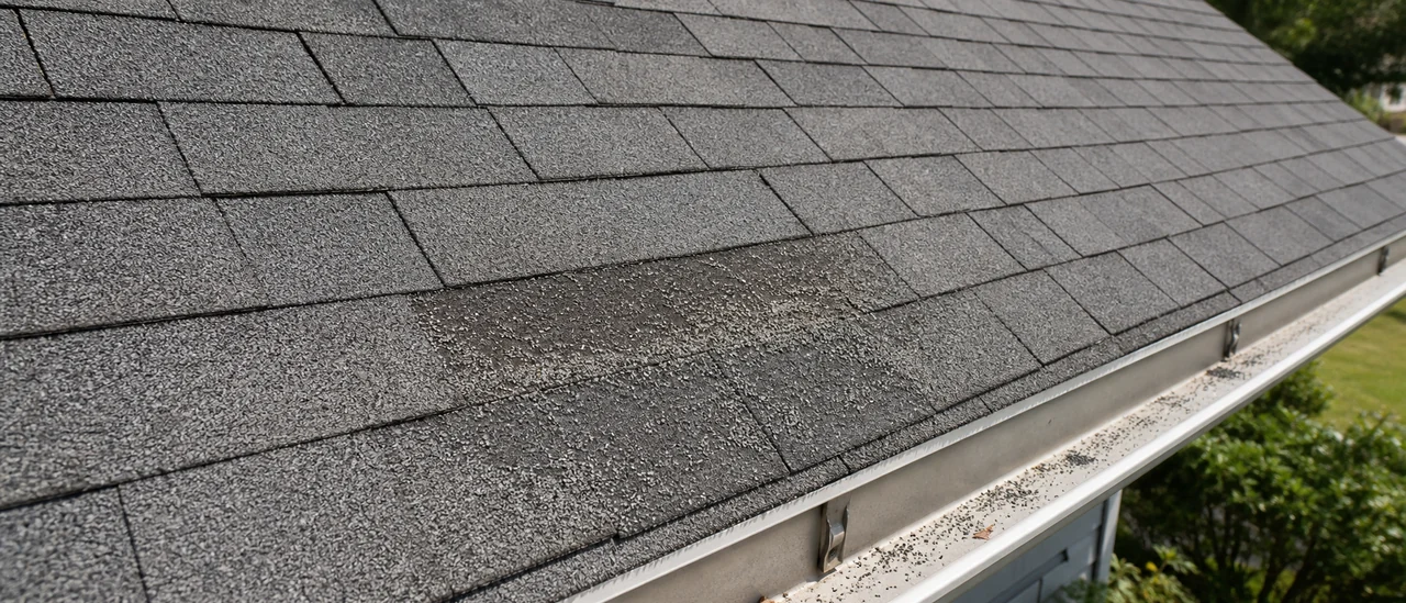 Educational illustration explaining what causes shingle granule loss.