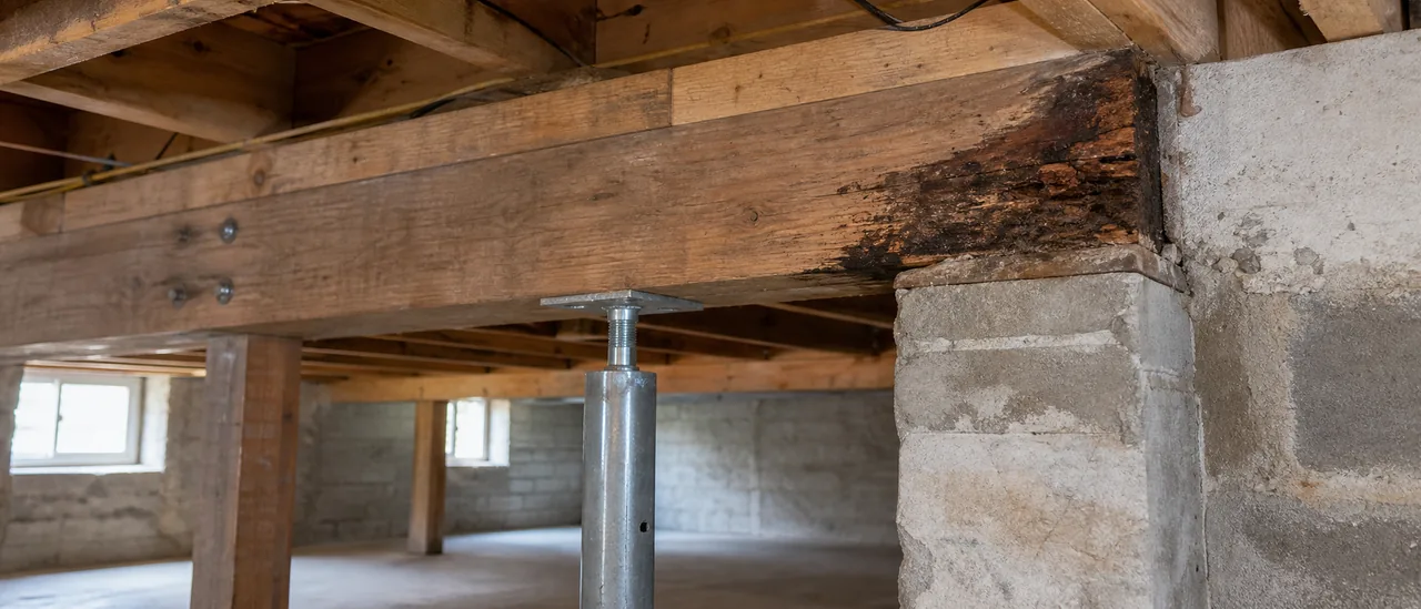 Educational illustration explaining should you buy a house with rotted support beams.